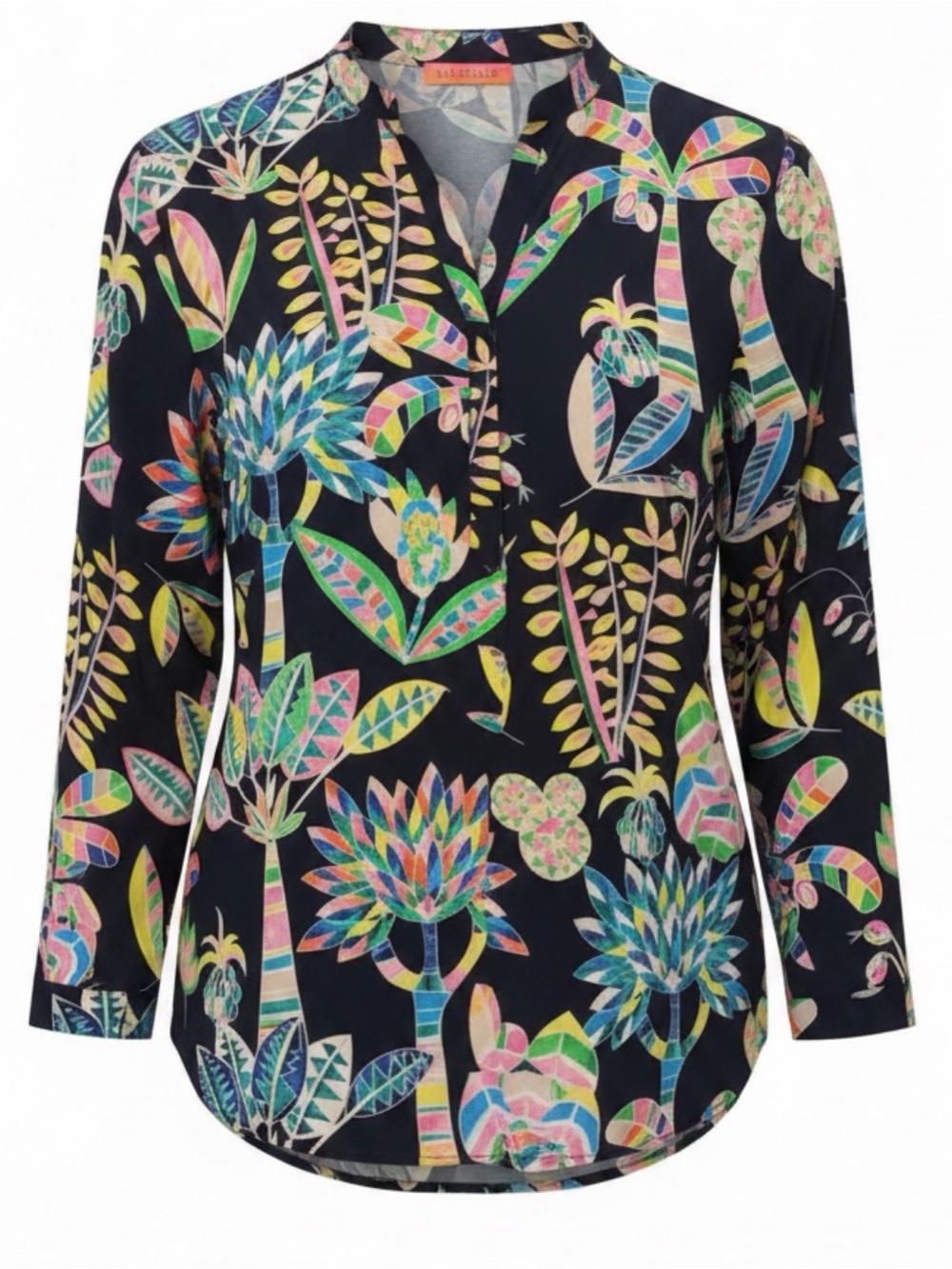 Vilagallo Navy Tunic with Multicolor Tropical Print